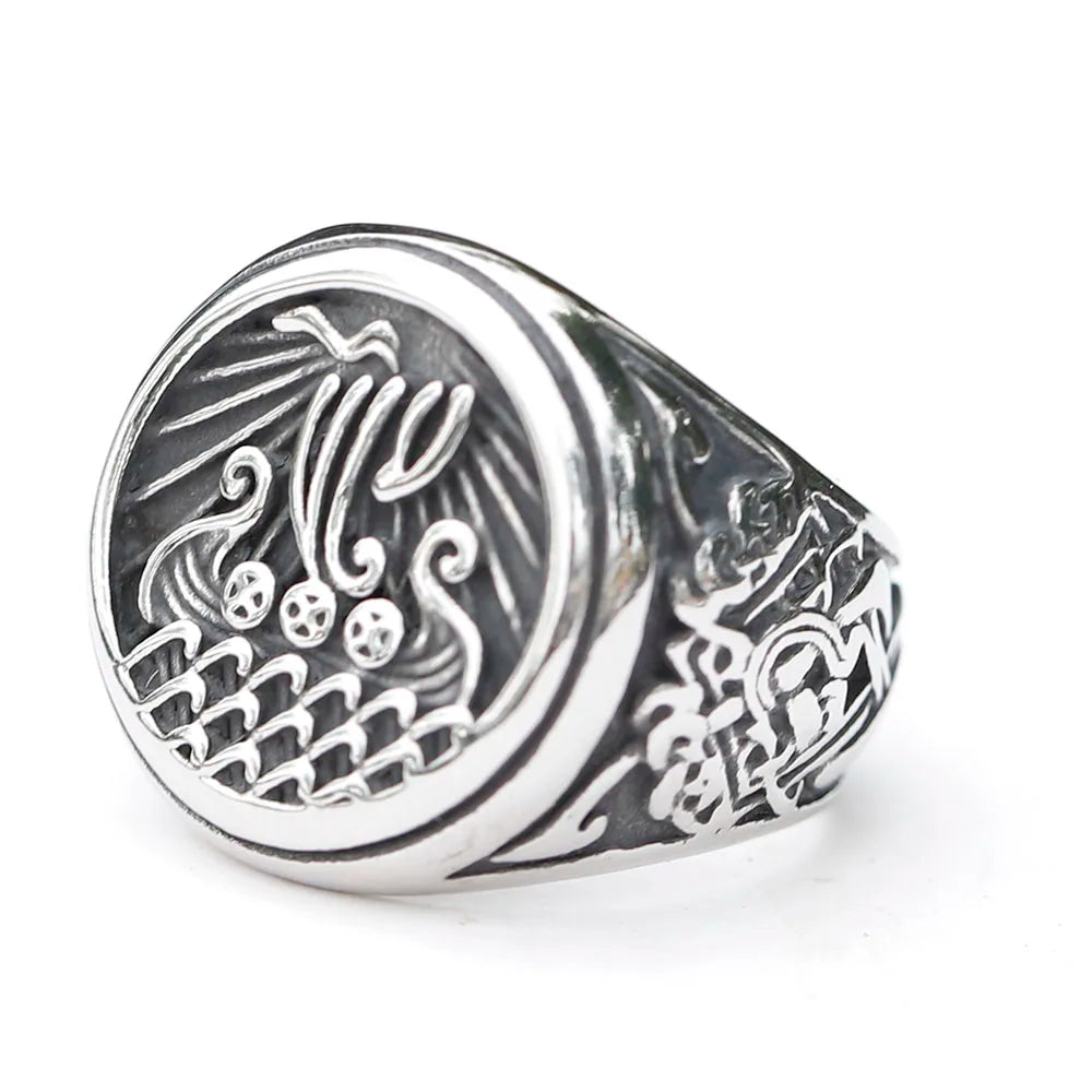 New Design Stainless Steel  Warrior Odin ship ring Amulet Jewelry Fashion Punk High Quality Jewelry for gift