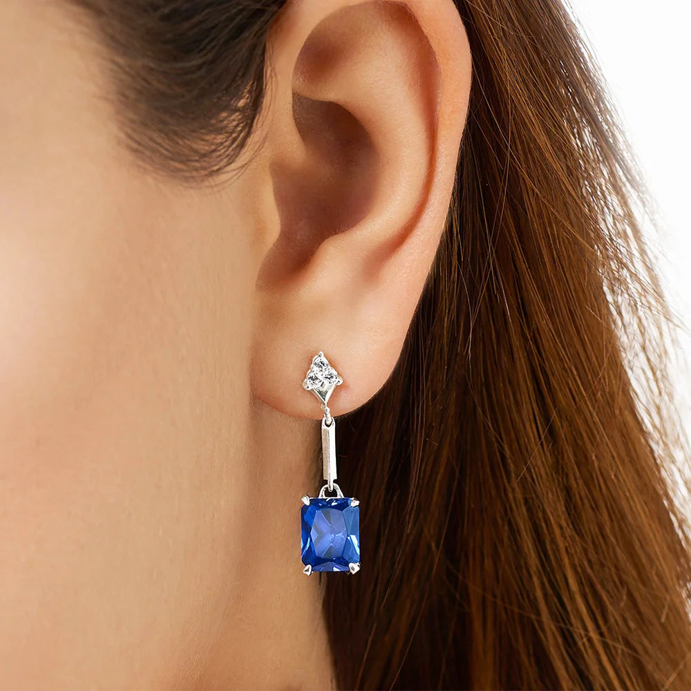 Dangle Earrings Sapphire Blue Stones Fine Jewelry For Women Summer Brand New Pure Sterling Silver 925 Classic and Elegant Gift