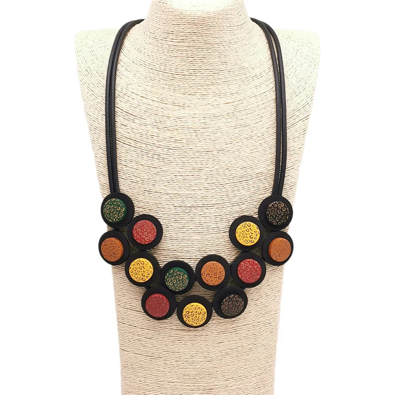 New 2024 Multicolor Rubber Necklaces For Women Gothic Pendant Sweater Choker Design Ethnic Jewelry Wood Accessories Necklace