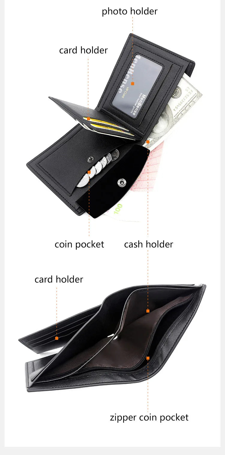 Engraving Men Wallets New Short Zipper Card Holder Quality Male Purse Simple Slim Coin Pocket PU Leather Men's Wallet