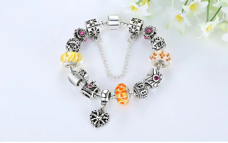 Queen Jewelry Charms Bracelet & Bangles With Queen Crown Beads Bracelet for Women