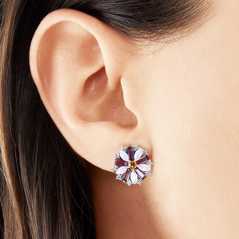 Ear Clip Colorful Flower,Europe Style Luck Happiness Fine Jewerly For Women,2022 Brand New Bohemia Gift In 925 Sterling Silver