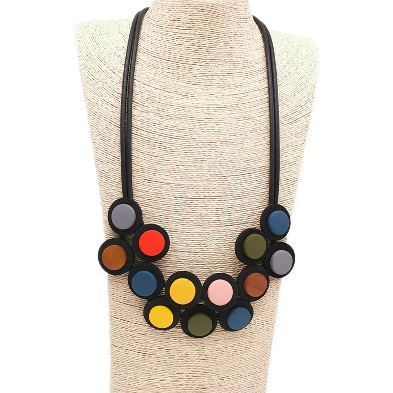 New 2024 Multicolor Rubber Necklaces For Women Gothic Pendant Sweater Choker Design Ethnic Jewelry Wood Accessories Necklace