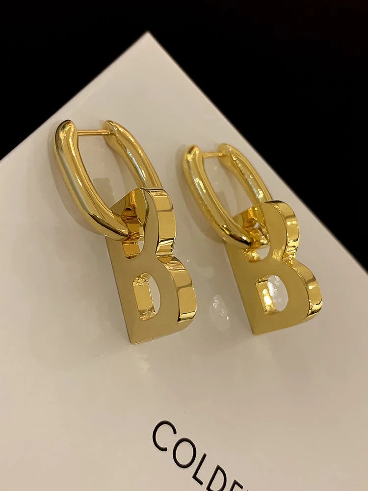 European and American Exaggerated B-letter Pendant Earrings 2024 Trendy Gold Color Design Jewelry For Womens Fashion Accessories