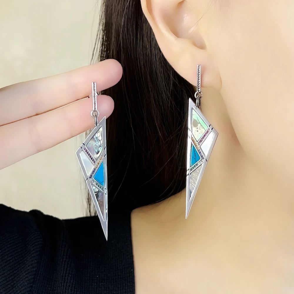 Earrings Triangle,Americans Fine Jewelry For Women New Summer Sterling Silver 925 Turquoise Ear Gift Powerful Lucky Charm