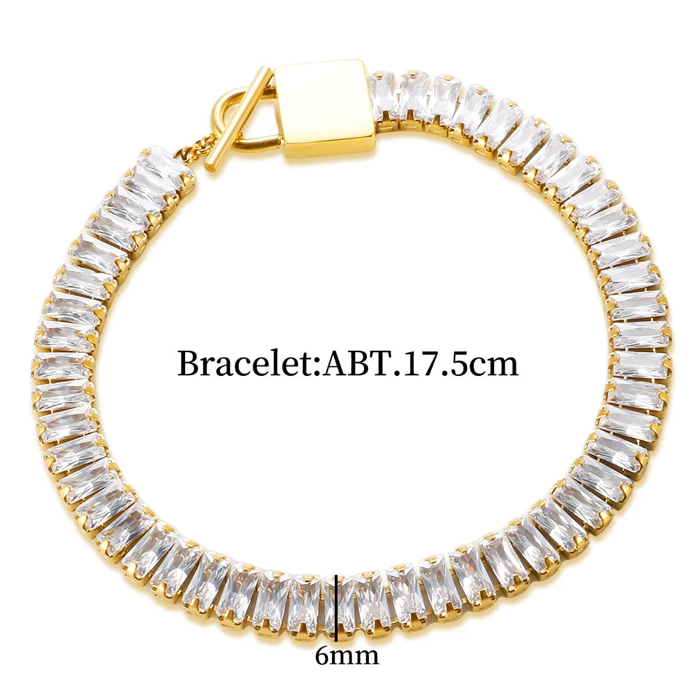 Luxury Lock Chain Bling Cubic Zirconia Bracelets Stainless Steel  Waterproof Metal AAA Crystal Bracelet Bangle For Women Jewelry