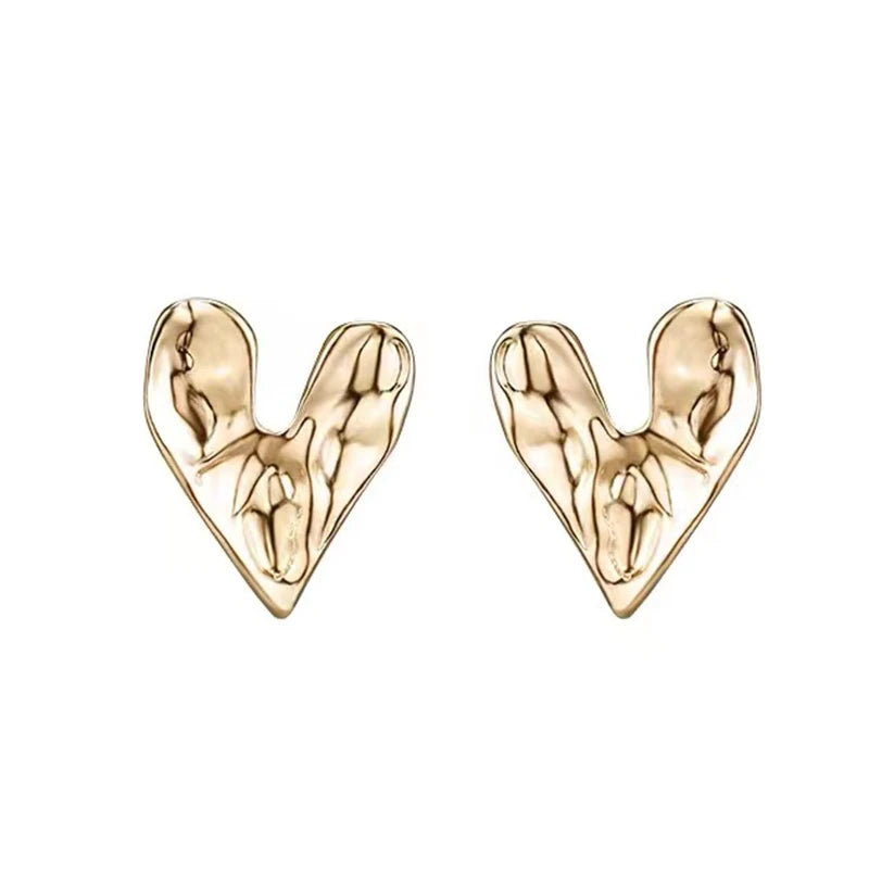 Design sense Concave Convex Uneven Gold Colour Heart Earrings Korean Fashion Jewelry Party Unusual Accessories For Women's Gift