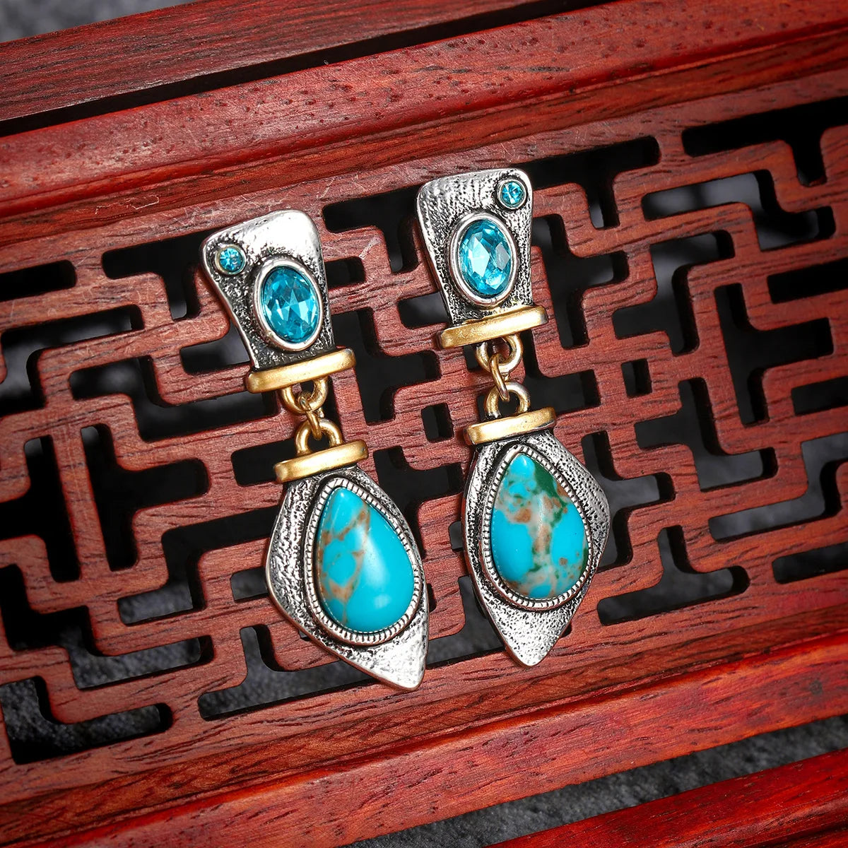 Irregular Sea Blue Vintage Earrings For Women Crystal Natural Stone Jewelry Wholesale