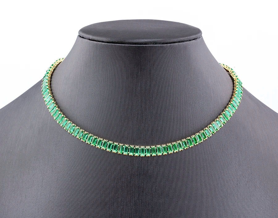 Classic Colorful Tennis Necklace Women Rectangular Full Zircon Neck Jewelry Adjustable Wedding Party Gift