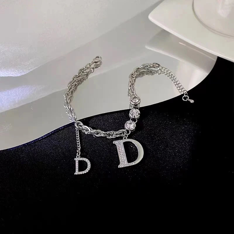 New Design Sense Micro Setting Zircon D Letter Pendant Charm Bracelet Classic Jewelry For Woman Exquisite Accessories