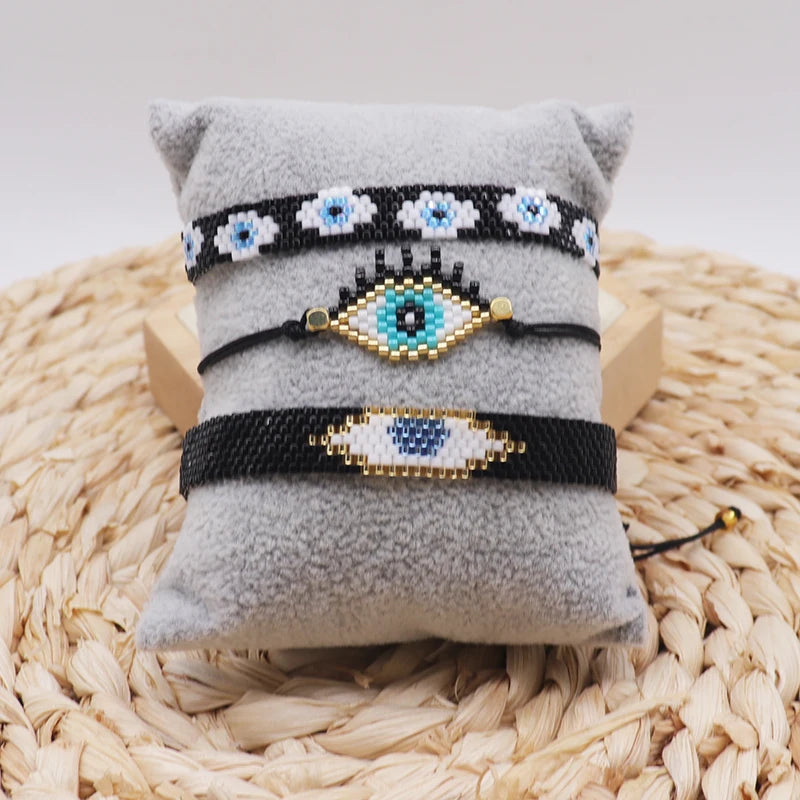 3Pcs Bohemian Women Evil Eyes Bracelets Set For Female I Love You Miyuki Round Charm Beads Chain Bangle Fashion Party Jewelry