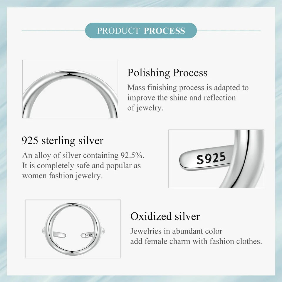 Sterling Silver 925 Simple Minimalist Round Finger Rings for Women Wedding Engagement Statement Jewelry