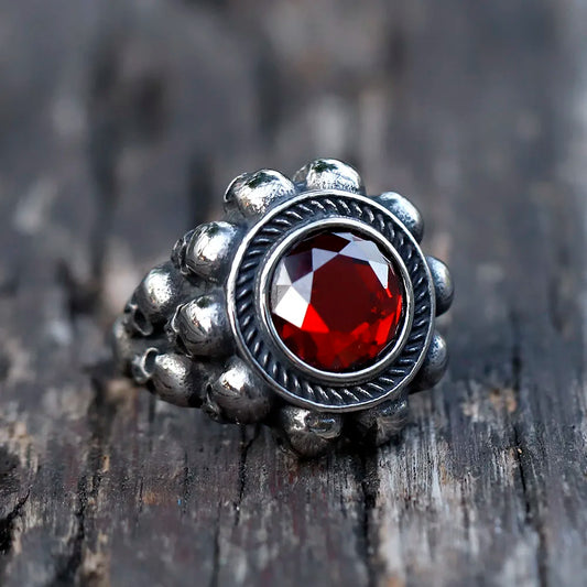 NEW Men's 316L stainless-steel rings Skull Head witth Red zircon ring Vintage gothic punk Jewelry Gifts