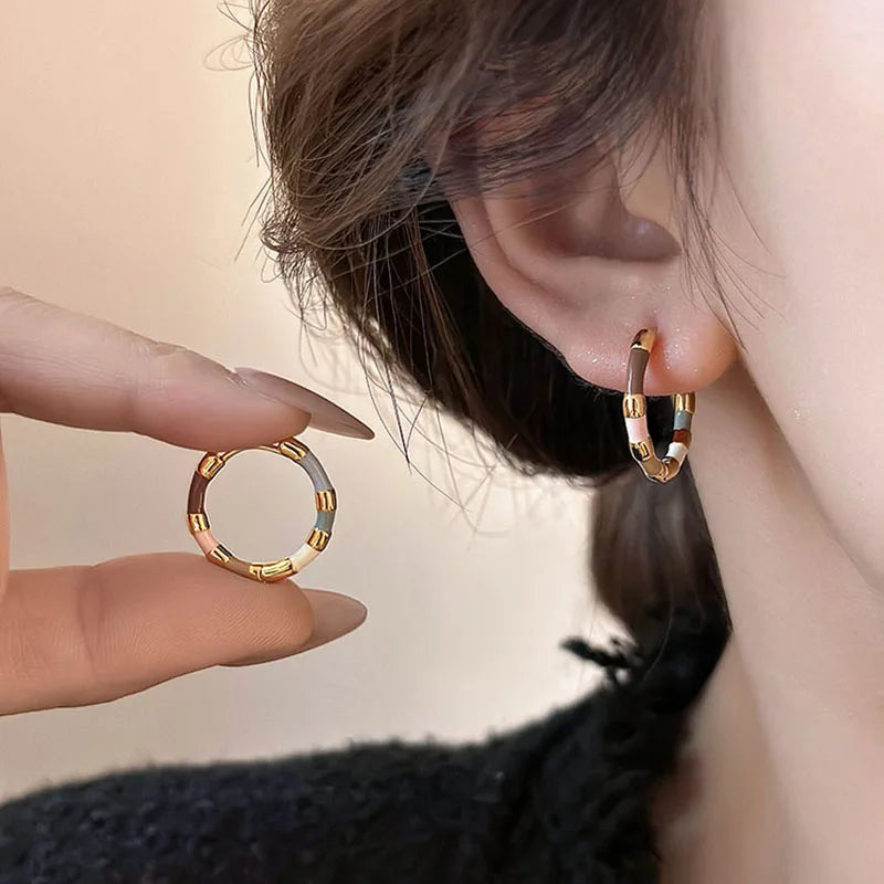 Girls' Colorful Enamel Mini Metal Round Earrings 2024 Fashion Jewelry For Daily Wear Women's Party Sexy Sweet Ears Accessories