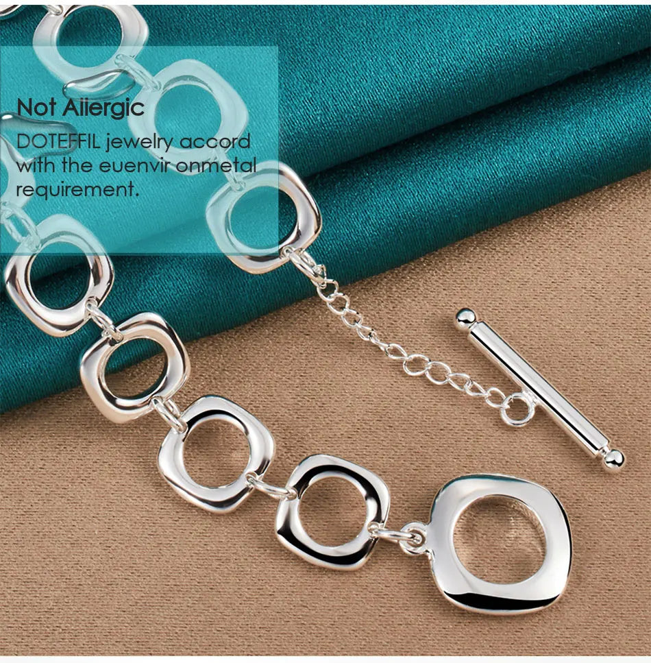 925 Sterling Silver Square Round Chain Necklace For Women Charm Wedding Engagement Party Fashion Jewelry